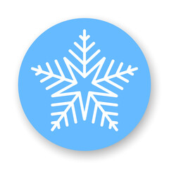 Snowflake flat icon. White vector element on blue background. Best for web, seamless patterns, decoration and your design.