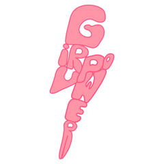 Groovy lettering Girl Power. Retro slogan in the form of lightning in pink color. Trendy groovy print design for posters, cards, tshirts.