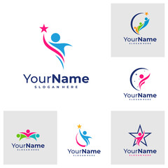 Set of Leader logo design Template. Star People logo vector illustration.