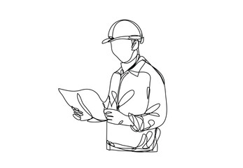 continuous line art , Civil engineer, Architects and worker, vector illustration
