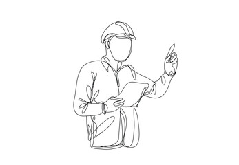 continuous line art , Civil engineer, Architects and worker, vector illustration