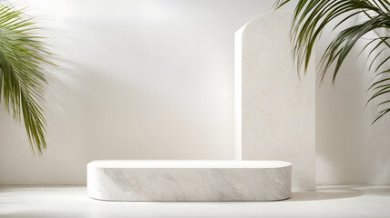 background scene with white marble stone podium for product presentation or showcase
