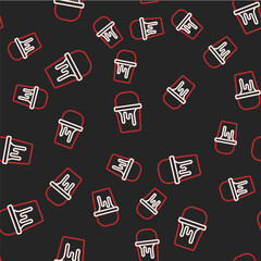 Line Paint bucket icon isolated seamless pattern on black background. Vector