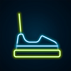 Glowing neon line Bumper car icon isolated on black background. Amusement park. Childrens entertainment playground, recreation park. Colorful outline concept. Vector