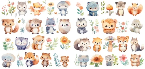 Muurstickers Boho dieren watercolor illustration teddy bear fun party set in cute cartoon style isolated on white background, children art style design, Generative Ai