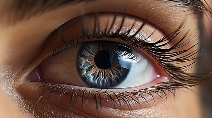 Naklejka premium Close-up of a beautiful female eye with long eyelashes. Glaucoma awareness month