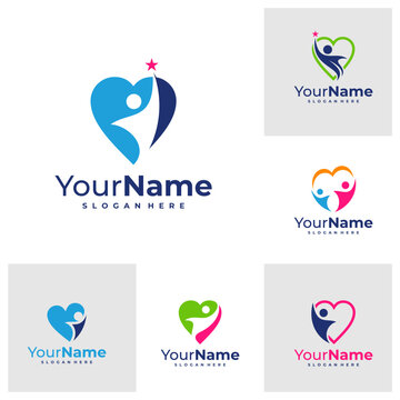 Set of Love with Leader logo design Template. Love with People logo vector illustration.