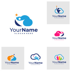 set of Cloud Leader logo design Template. Cloud People logo vector illustration.