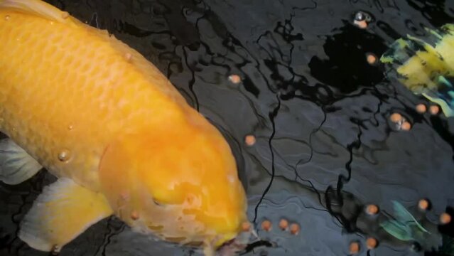 Koi fish are very large with a very beautiful color astonishing. has the Latin name Cyprinus rubrofuscus.