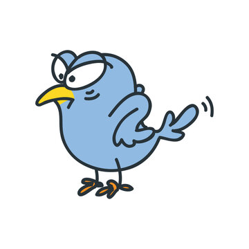 Funny doodle bird. Cartoon illustration of a angry blue bird isolated on a white background. Vector 10 EPS.