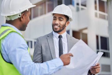 Collaboration, blueprint and architecture with people in city for project management, planning or...
