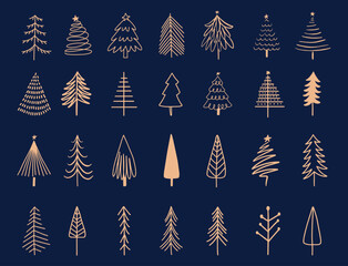 Set of vector abstract christmas trees. Hand drawin. - 641374955
