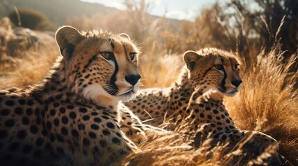 Illustration of a cheetah stalking its prey with its flock