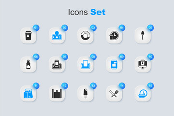 Set Crossed knife and fork, Food ordering on mobile, Online food, Round the clock delivery, Cup of tea and icon. Vector