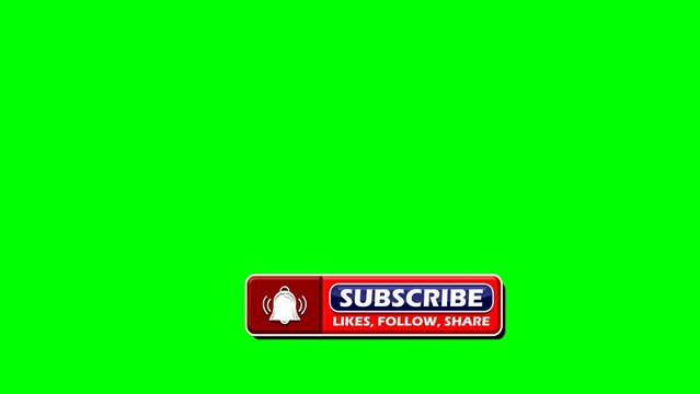 Subscribe, like, follow and share button animation in and out wiggle style on green screen background, 2d, 4k, animation background