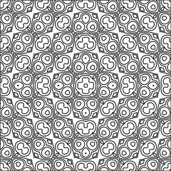 Vector pattern with symmetrical elements . Modern stylish abstract texture. Repeating geometric tiles from striped elements.Black and white pattern.