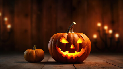 Scarry halloween Pumpkin on a wooden background