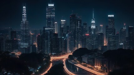 Fototapeta na wymiar Embracing the Night - Illuminated City Skyline in All Its Splendor