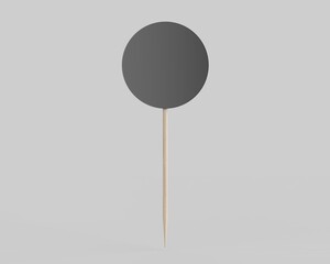 Round flag on wooden toothpick. Round paper topper for cake or other food, 3d illustration.
