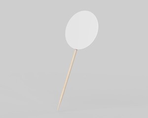 Round flag on wooden toothpick. Round paper topper for cake or other food, 3d illustration.