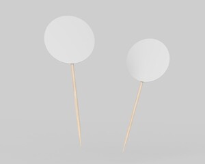 Round flag on wooden toothpick. Round paper topper for cake or other food, 3d illustration.