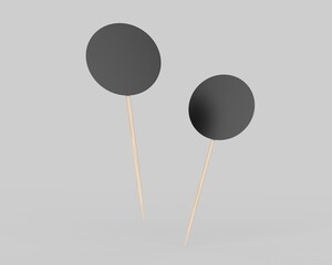 Round flag on wooden toothpick. Round paper topper for cake or other food, 3d illustration.