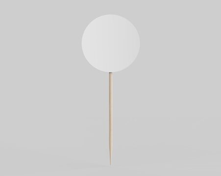 Round flag on wooden toothpick. Round paper topper for cake or other food, 3d illustration.