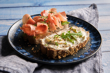 Appetizing fresh bruschetta served on plate
