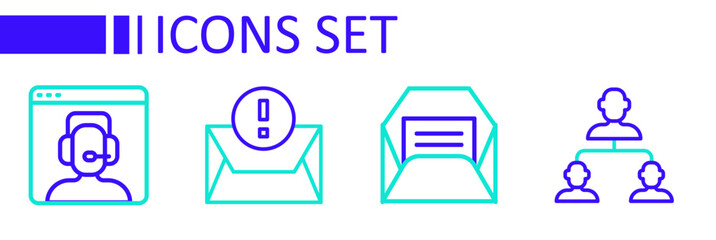 Set line Employee hierarchy, Envelope, and Telephone 24 hours support icon. Vector