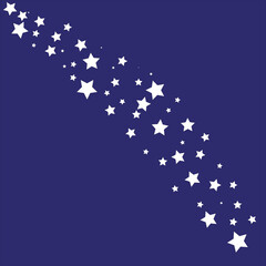 Colorful stars confetti spread diagonally. Isolated gradient stellar elements. Platinum chrome metal shine. Iridescent festive celebration vector template for decorations, packaging.