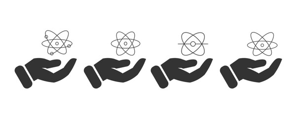 Atom in palm icon. Science symbol element set vector ilustration.