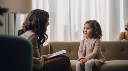 Psychologist talks to the child during the session