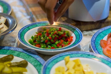 chopped peppers on the bowl