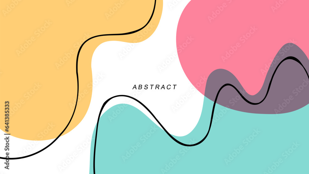 Poster Abstract background with various dynamic liquid shapes and black outlines for creative graphic design. Flat colors. Vector illustration.