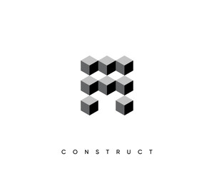 Construct logo design template for business identity. Abstract construction, architecture, structure and planning vector sign. Monogram letter M.