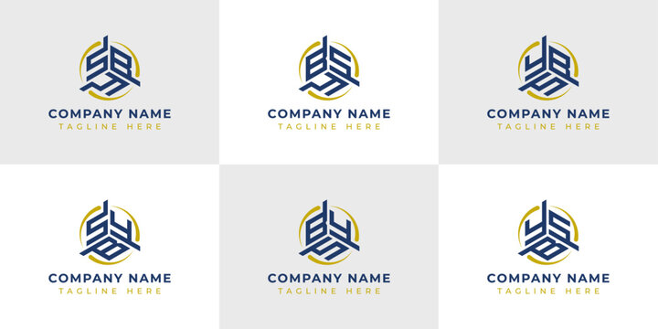 Letter SBY, SYB, BSY, BYS, YSB, YBS Hexagonal Technology Logo Set. Suitable for any business.