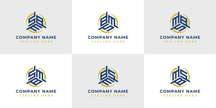 Letter SBM, SMB, BSM, BMS, MSB, MBS Hexagonal Technology Logo Set. Suitable for any business.
