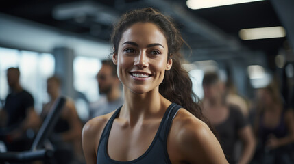 Fototapeta premium Portrait of a young athletic woman in a gym