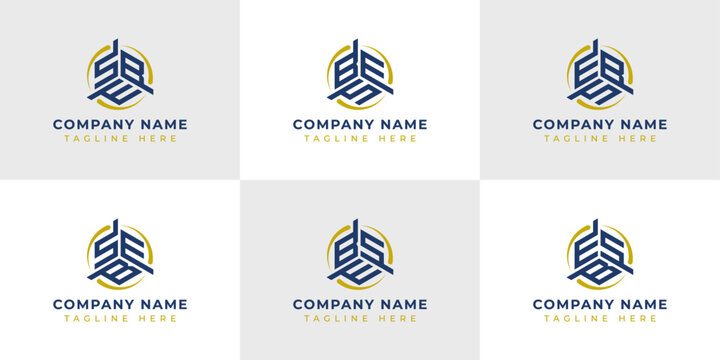 Letter SBE, SEB, BSE, BES, ESB, EBS Hexagonal Technology Logo Set. Suitable for any business.