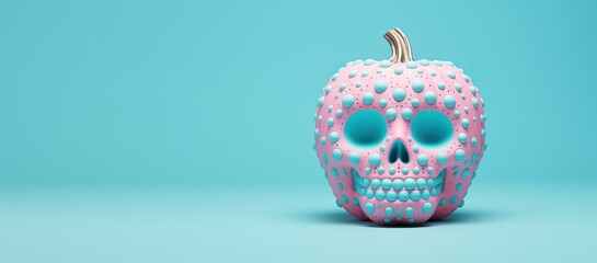 Obraz premium Pumpkin with skull pattern. Halloween concept.with copy space.