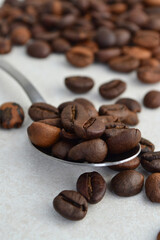 coffee beans are scattered on the light table