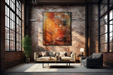 Fototapeta na wymiar Industrial-Chic Interior, Exposed Brick and Artistic Flair Created with Generative AI