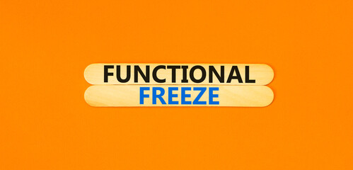 Functional freeze symbol. Concept words Functional freeze on beautiful wooden stick. Beautiful orange table orange background. Business psychology functional freeze concept. Copy space.