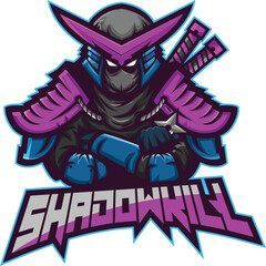 Mascot logo e-sports logo template vector editable design hunter ninja samurai fighter sword 