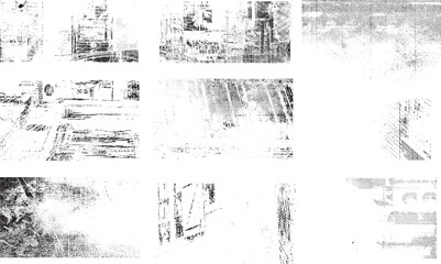 Obraz premium Overlay vintage grunge paper texture. Old damage Dirty grainy and scratches. Set of different distressed black grain texture. Set of Distress overlay vector textures. 