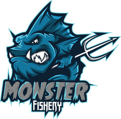 Mascot logo e-sports logo template vector editable design hunter piranah fish monster fish