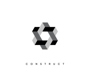 Construct logo design. 3d geometric vector symbol for construction, planning and structure.