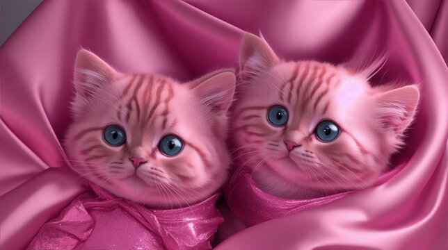 Adorable pink kittens on a rosy backdrop - the epitome of cuteness and charm