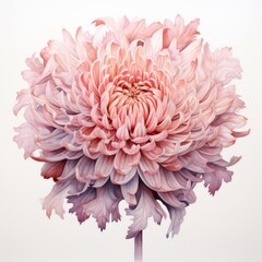 Light pink watercolour chrysanthemum autumn flower illustration on white background. Floral blossom concept