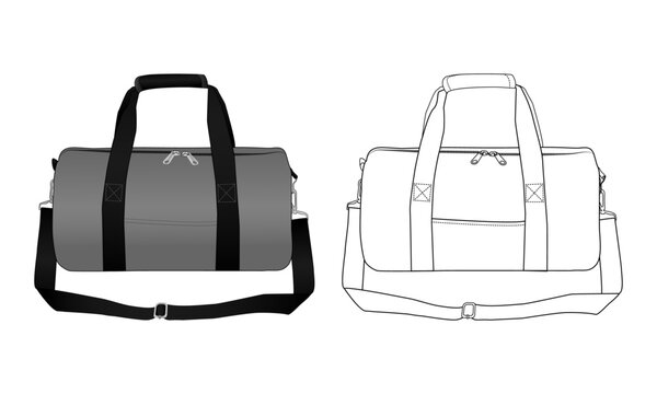 Set of Duffle Bag, Vector Illustration, Bag Outline Template, Fashion Flats Sketch, Zipper Duffel Travel Sports Equipment Bag, Vector Clip Art Template.15